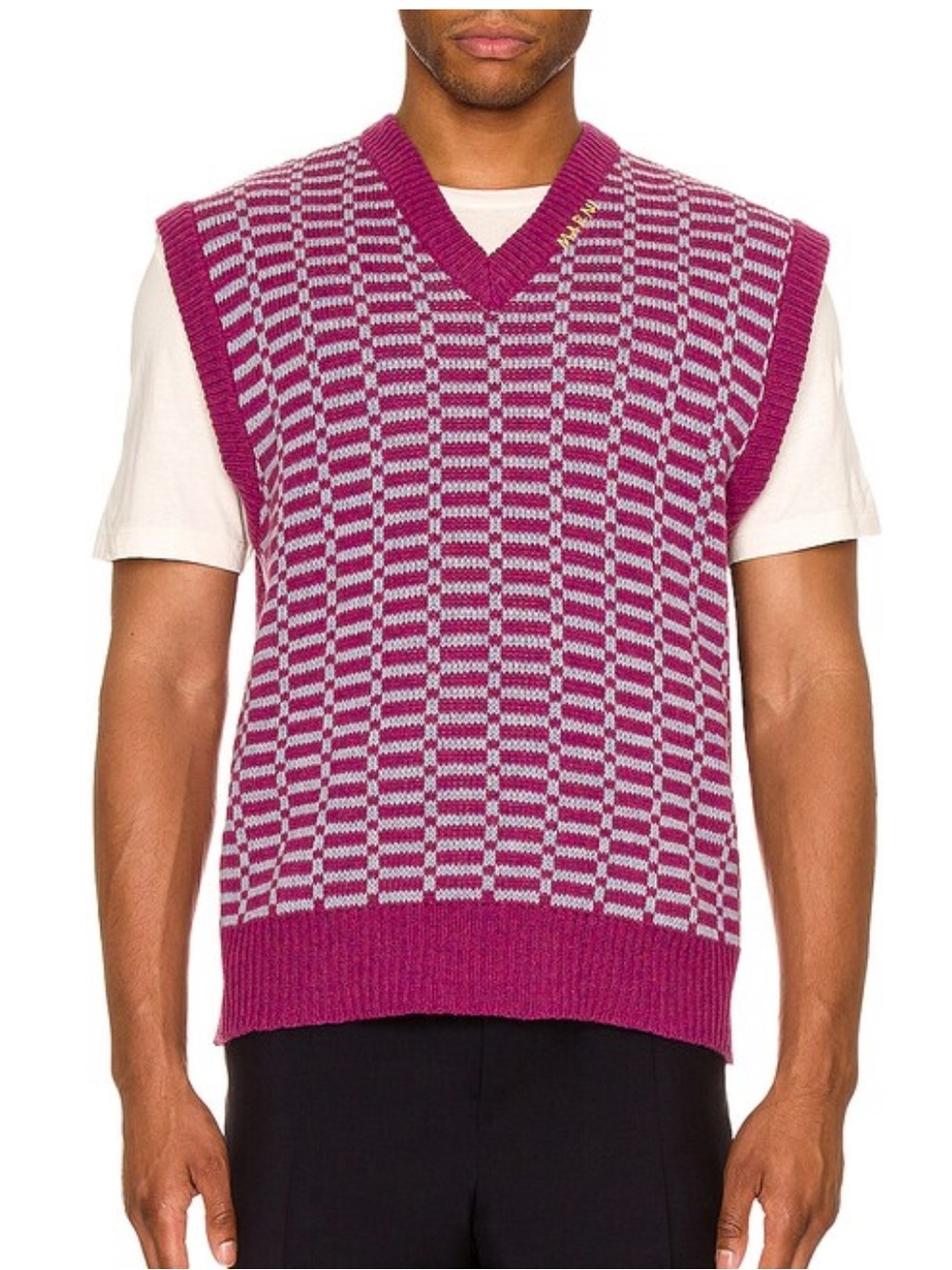 Marni Purple Wool Patterned Sleeveless V-Neck Sweater Vest